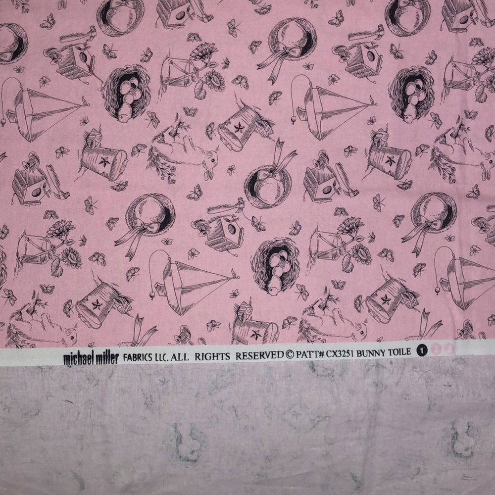 Michael Miller Bunny Toile Remnant - Pink, 27x44
